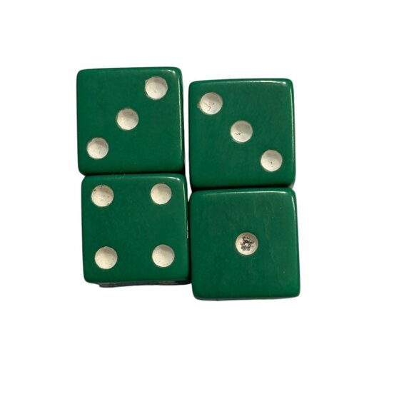 Set Of 4 Green Dice With Silver Pips For Board Games & Collectors - Picture 1 of 2